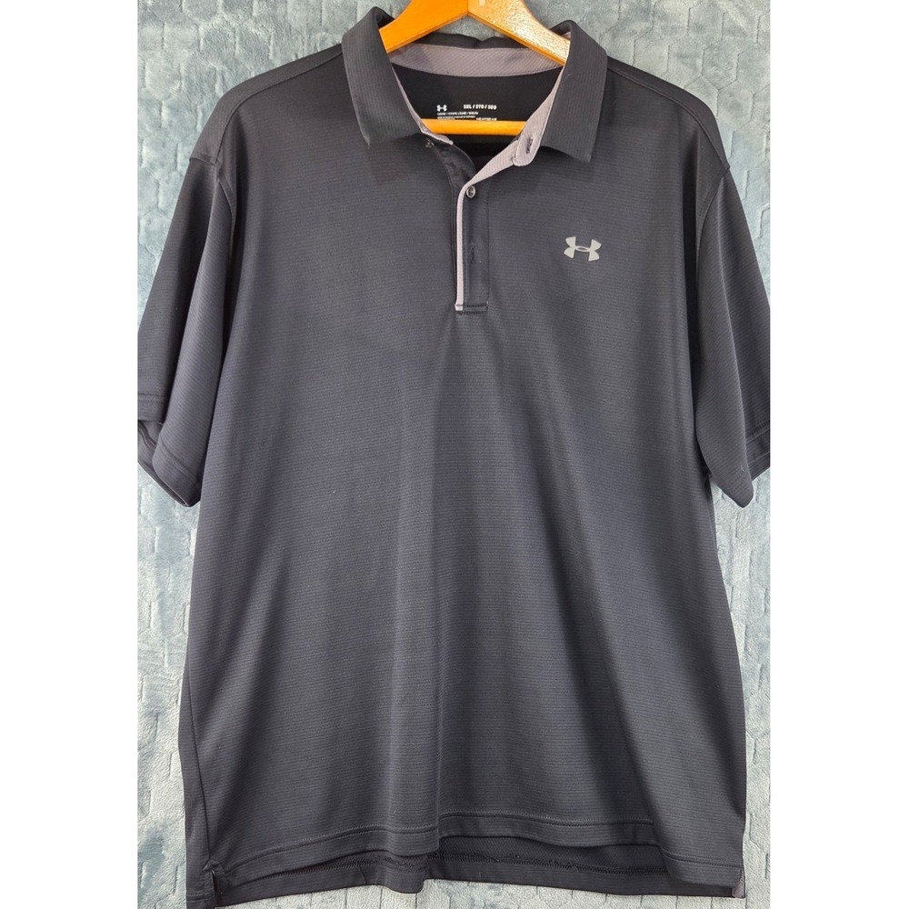 Under Armour Mens 3XL Black HeatGear Loose Fit Short Sleeve Golf‎ Polo Shirt